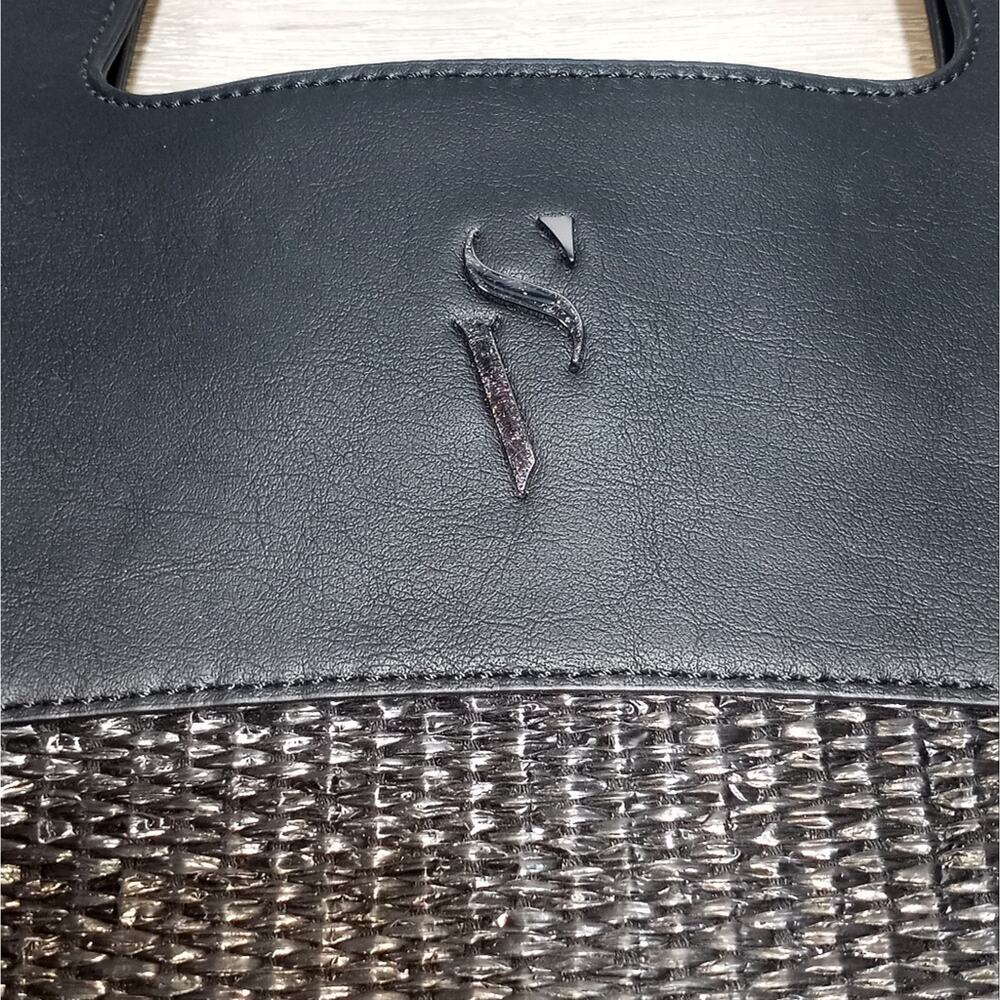 Simply Vera Wang Modern Straw Tote Bag NWOT Black - Picture 8 of 12